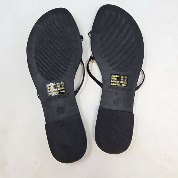 White Stag Womens Black Open-Toe Sandals Flower Detail Size 6.5 Faux Leather Sli - Picture 8 of 9